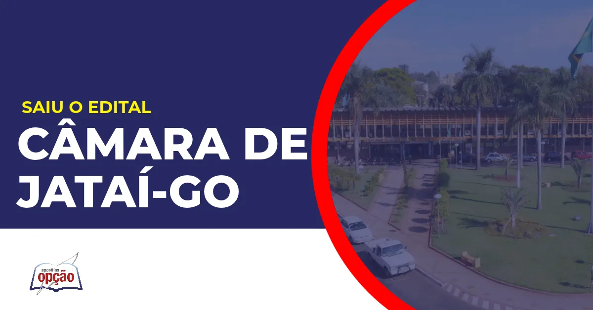 Imagem com fundo azul divulgando o Concurso Câmara de Jataí GO
