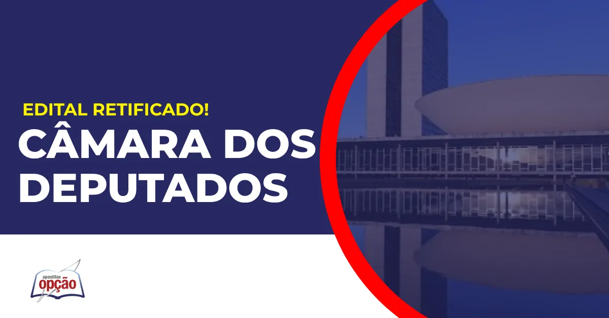 Imagem com fundo azul divulgando o Concurso Câmara dos Deputados