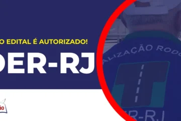 Imagem com fundo azul divulgando o Concurso DER RJ