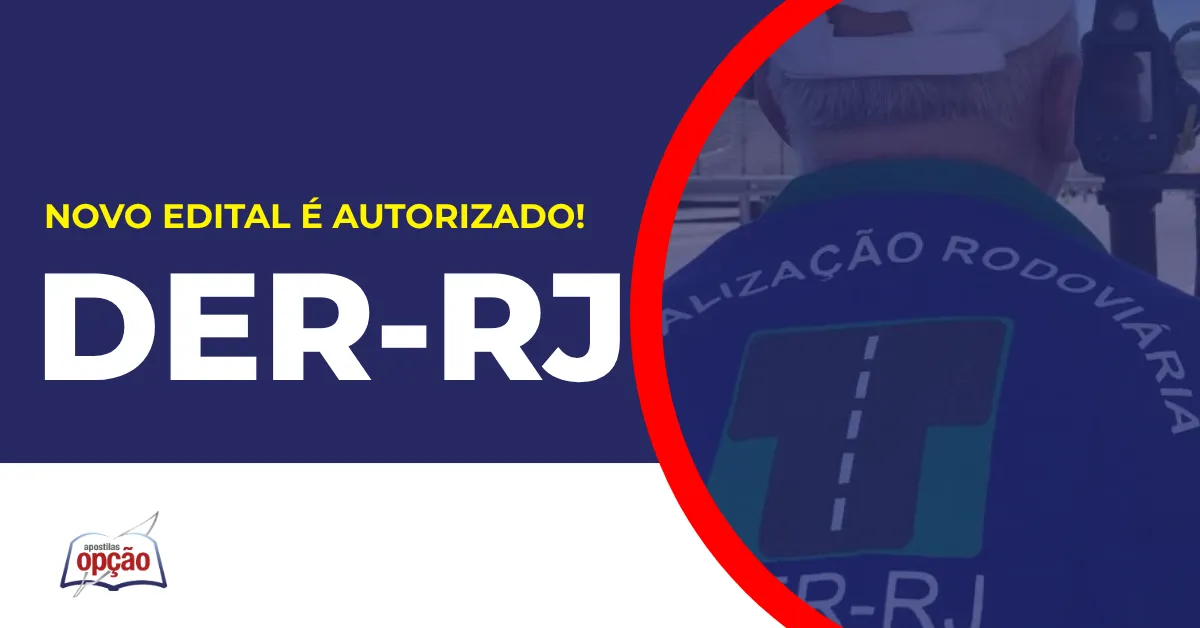 Imagem com fundo azul divulgando o Concurso DER RJ