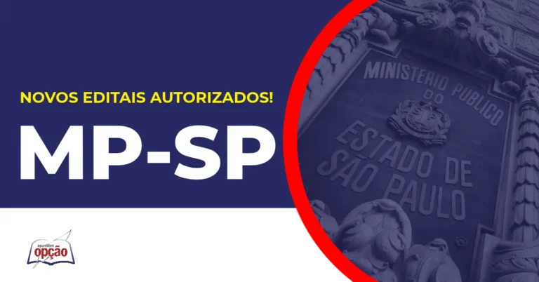 Imagem com fundo azul divulgando o Concurso MP SP 2026