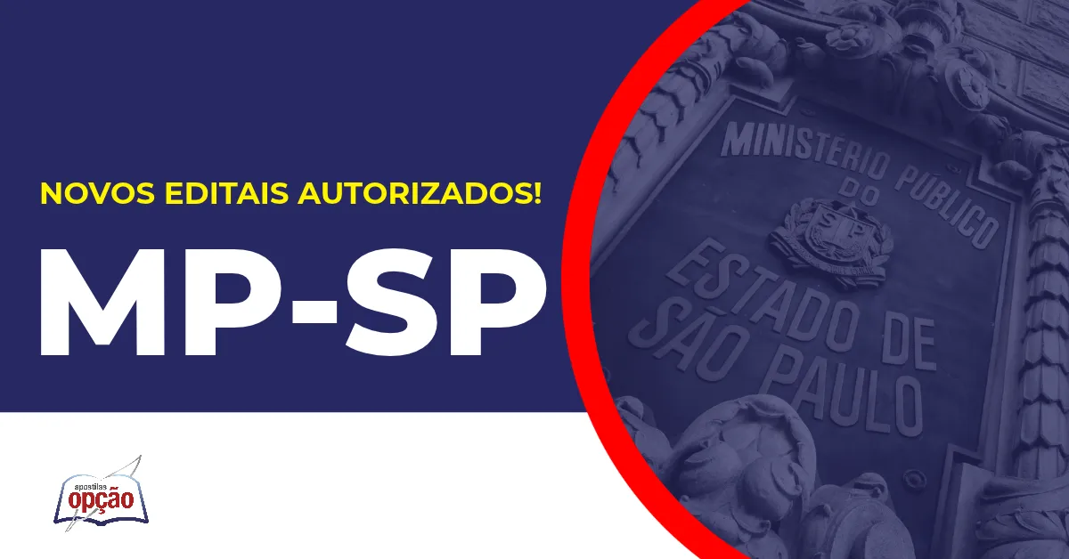 Imagem com fundo azul divulgando o Concurso MP SP 2026