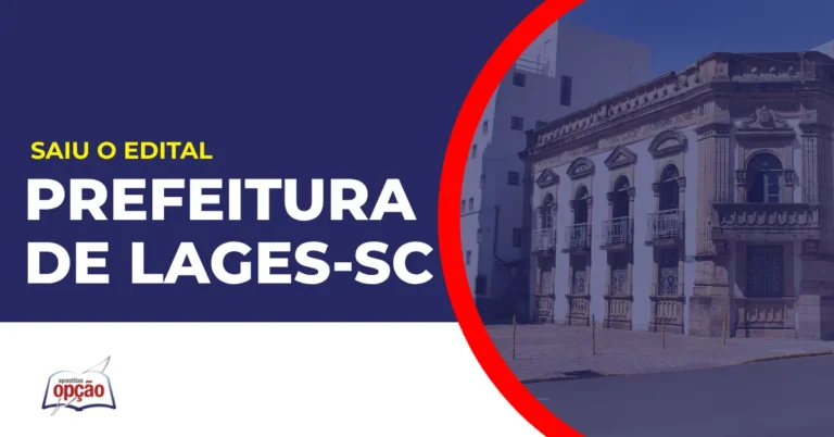 Imagem com fundo azul divulgando o Concurso Prefeitura de Lages SC
