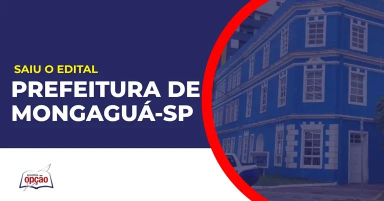 Imagem com fundo azul divulgando o Concurso Prefeitura de Mongaguá SP