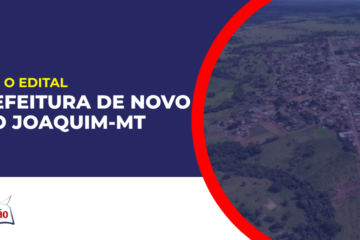 Imagem com fundo azul divulgando o Concurso Prefeitura de Novo São Joaquim MT