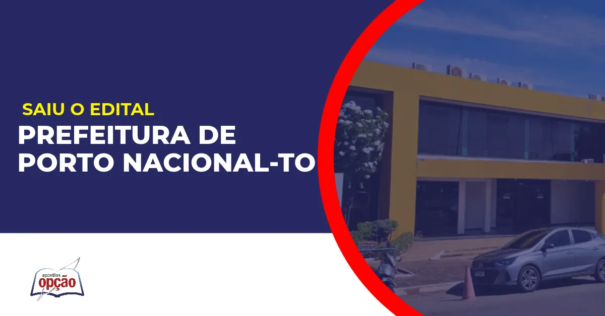 Imagem com fundo azul divulgando o Concurso Prefeitura de Porto Nacional TO