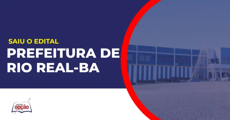 Imagem com fundo azul divulgando o Concurso Prefeitura de Rio Real BA