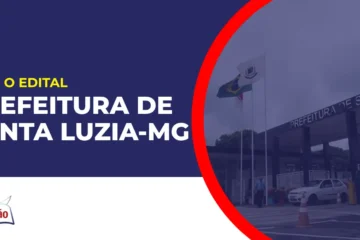 Imagem com fundo azul divulgando o Concurso Prefeitura de Santa Luzia MG