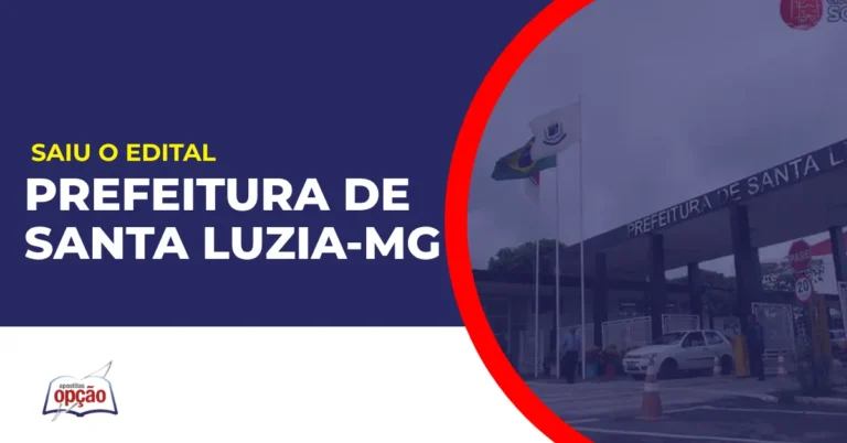 Imagem com fundo azul divulgando o Concurso Prefeitura de Santa Luzia MG