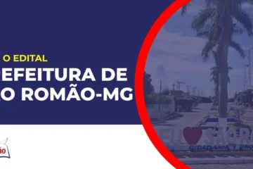 Imagem com fundo azul divulgando o Concurso Prefeitura de São Romão MG