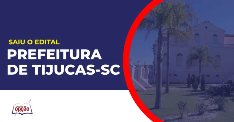 Imagem com fundo azul divulgando o Concurso Prefeitura de Tijucas SC