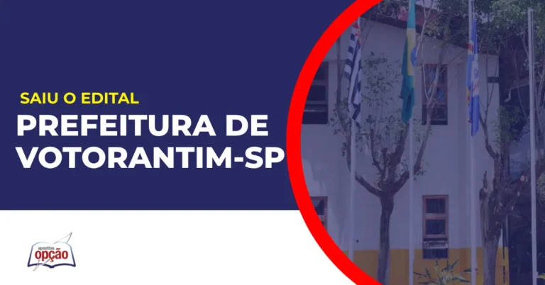 Imagem com fundo azul divulgando o Concurso Prefeitura de Votorantim SP