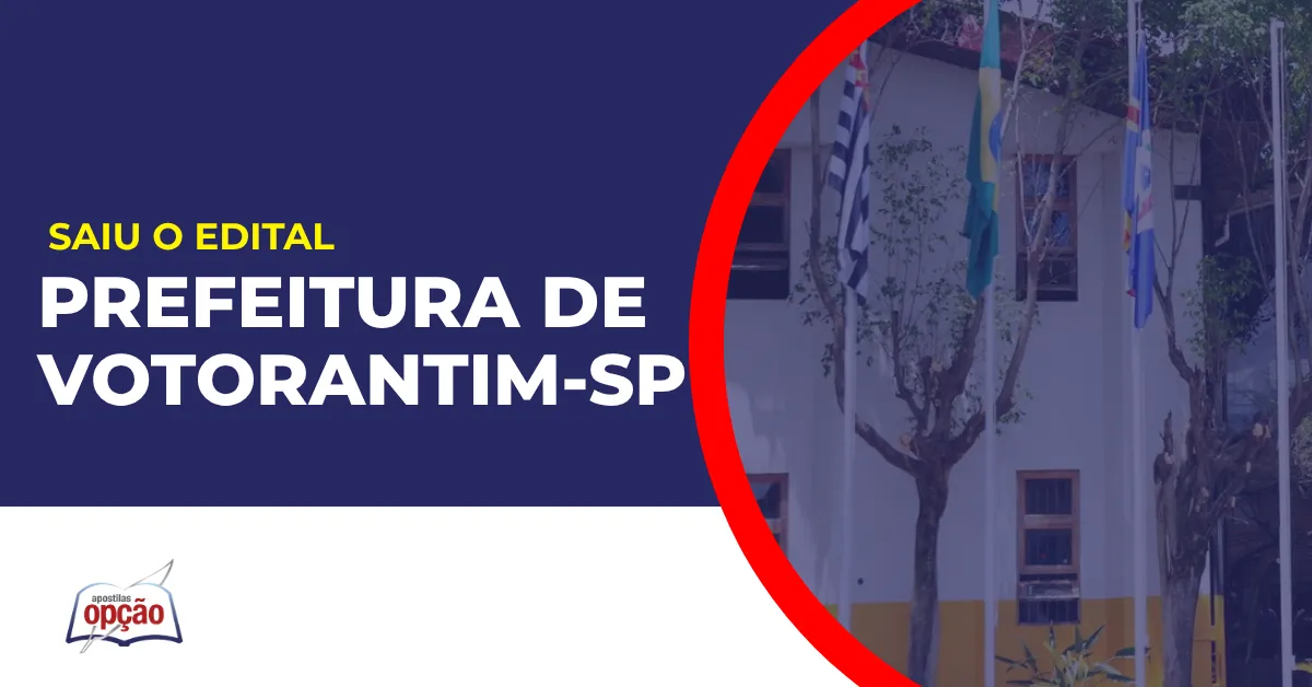 Imagem com fundo azul divulgando o Concurso Prefeitura de Votorantim SP