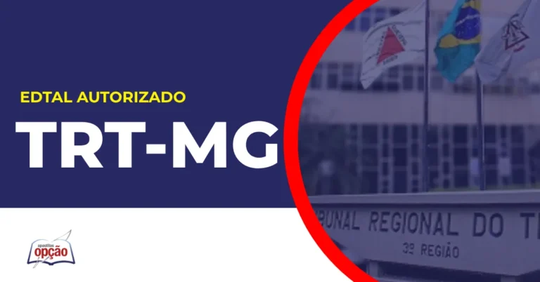 Imagem com fundo azul divulgando o Concurso TRT MG