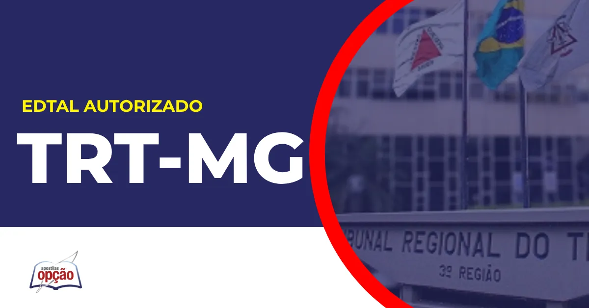 Imagem com fundo azul divulgando o Concurso TRT MG