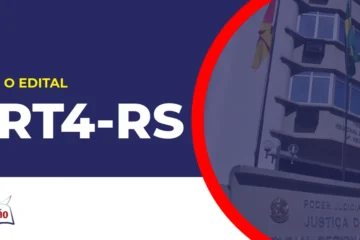 Imagem com fundo azul divulgando o Concurso TRT4 RS