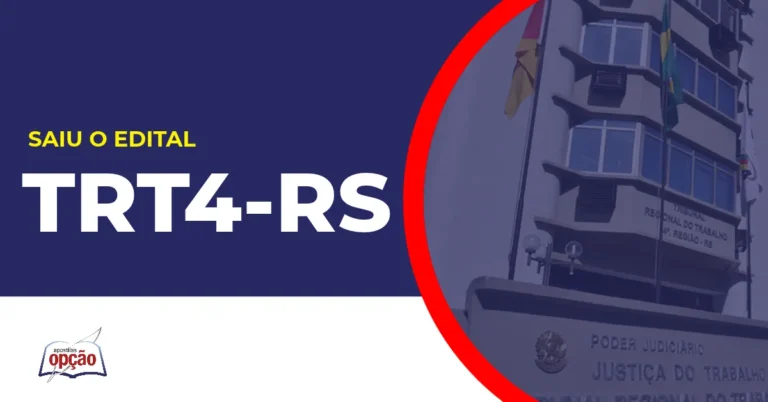Imagem com fundo azul divulgando o Concurso TRT4 RS