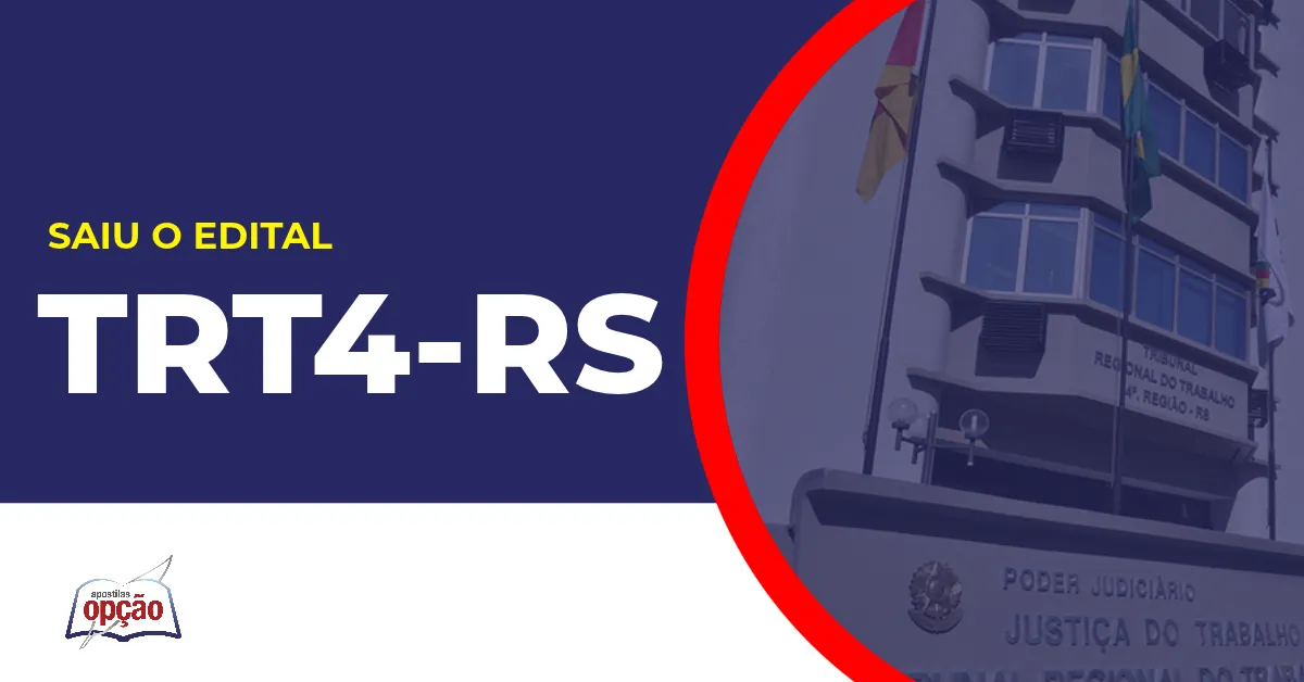 Imagem com fundo azul divulgando o Concurso TRT4 RS