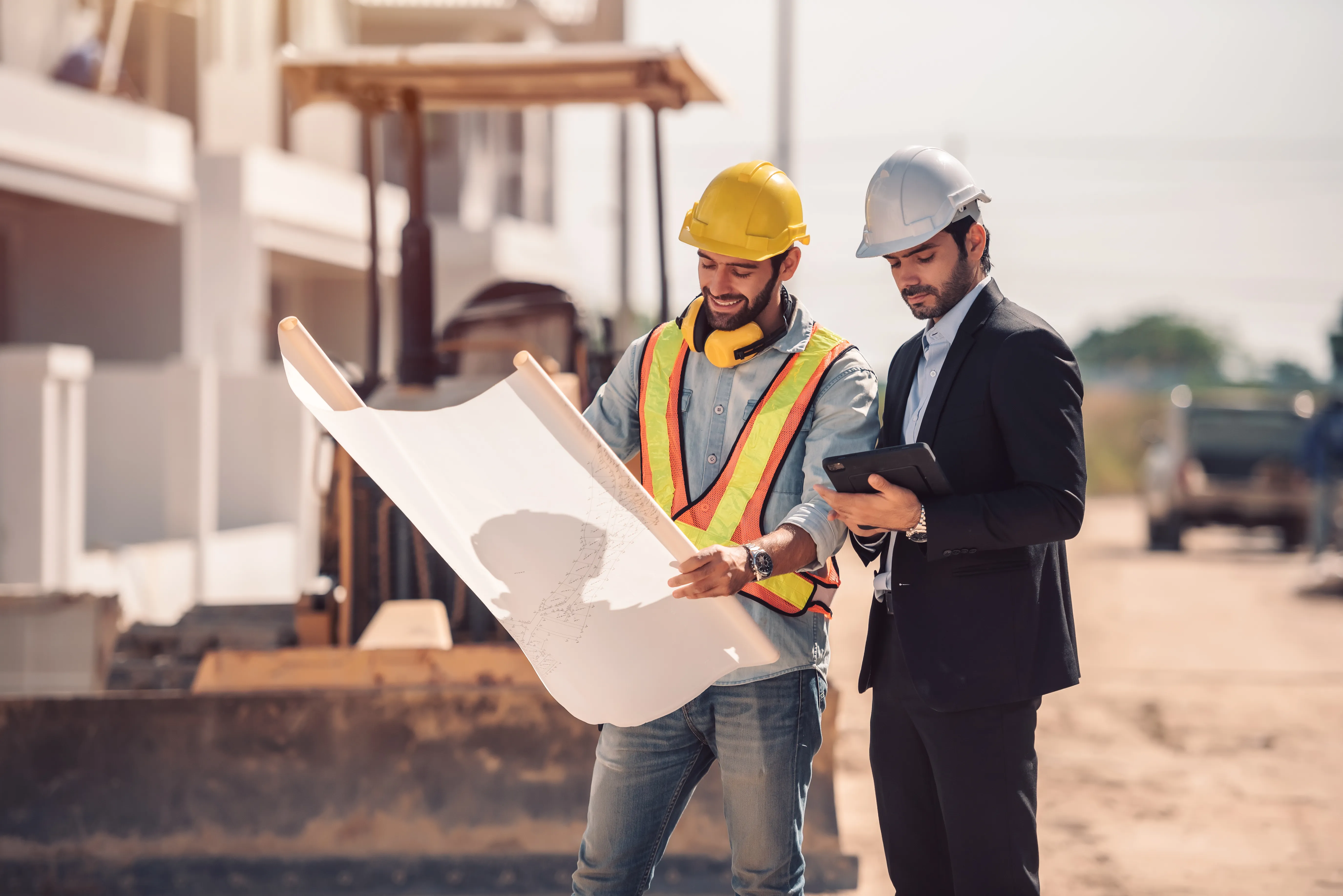 Engenheiro civil e gerente de trabalhadores da construção
