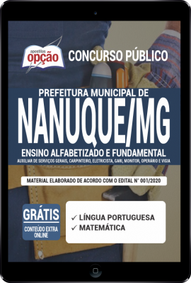 Apostila Prefeitura de Nanuque - MG em PDF - Ensino Alfabetizado e Fundamental: Auxiliar de Serviços Gerais, Carpinteiro, Eletricista, Gari, Monitor, Operário e Vigia