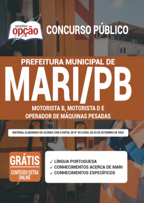Apostila Prefeitura de Mari - PB - Motorista B, Motorista D e Operador de Máquinas Pesadas