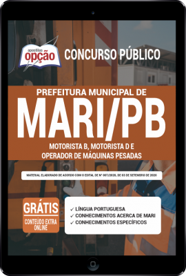 Apostila Prefeitura de Mari - PB em PDF - Motorista B, Motorista D e Operador de Máquinas Pesadas