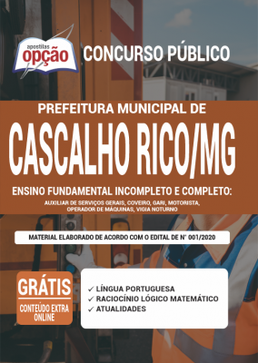 Apostila Prefeitura de Cascalho Rico - MG - Ensino Fundamental Incompleto e Completo