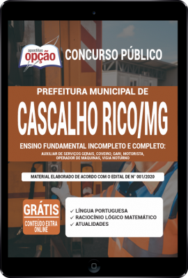 Apostila Prefeitura de Cascalho Rico - MG em PDF - Ensino Fundamental Incompleto e Completo