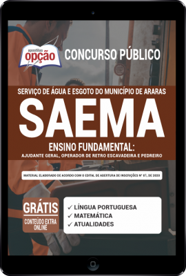Apostila SAEMA de Araras - SP em PDF - Ensino Fundamental: Ajudante Geral, Operador de Retro Escavadeira e Pedreiro
