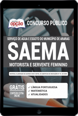 Apostila SAEMA de Araras - SP em PDF - Motorista e Servente Feminino