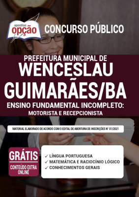 Apostila Prefeitura de Wenceslau Guimarães - BA - Ensino Fundamental Incompleto: Motorista e Recepcionista