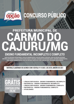 Apostila Prefeitura de Carmo do Cajuru - MG - Ensino Fundamental Incompleto e Completo