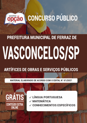 Apostila Prefeitura de Ferraz de Vasconcelos - SP - Artífice de Obras e Serviços Públicos