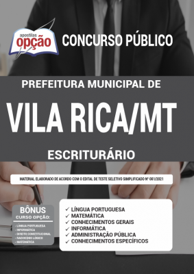 Apostila Prefeitura de Vila Rica - MT - Escriturário