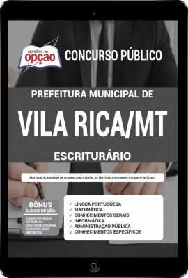 Apostila Prefeitura de Vila Rica - MT em PDF - Escriturário
