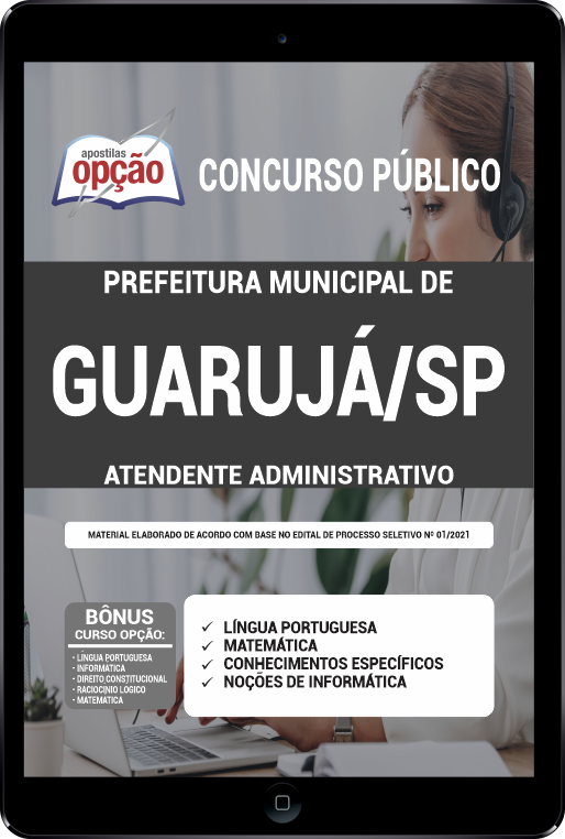 Apostila Prefeitura de Guarujá SP PDF 2021 - Atendente Administrativo