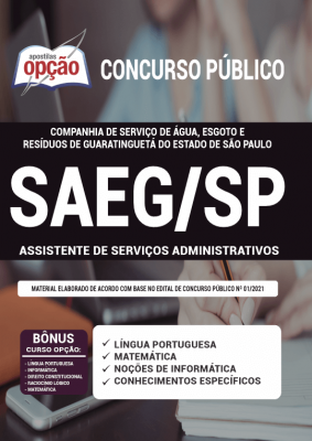 Apostila SAEG-SP - Assistente de Serviços Administrativos