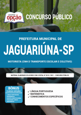 Apostila Prefeitura de Jaguariúna - SP - Motorista (CNH D Transporte Escolar e Coletivo)