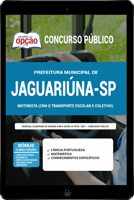 Apostila Pref Jaguariúna SP PDF Motorista CNH D Escolar/Coletivo 2021