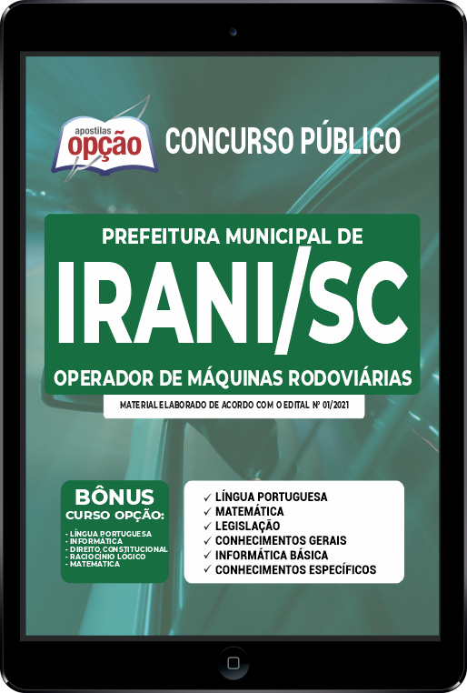 Apostila Pref de Irani SC PDF - Operador de Máquinas Rodoviárias 2021