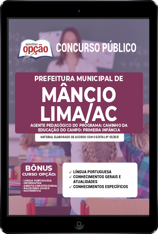 Apostila Prefeitura de Mâncio Lima AC PDF Agente Pedagógico 2021