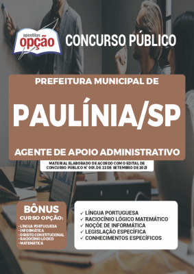 Apostila Prefeitura de Paulínia - SP - Agente de Apoio Administrativo