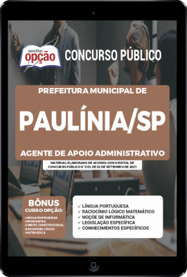 Apostila Prefeitura de Paulínia - SP em PDF - Agente de Apoio Administrativo
