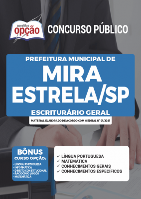 Apostila Prefeitura de Mira Estrela - SP - Escriturário Geral