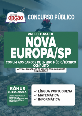 Apostila Prefeitura de Nova Europa - SP - Comum aos Cargos de Nível Médio/Técnico Completo