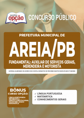 Apostila Prefeitura de Areia - PB - Fundamental: Auxiliar de Serviços Gerais, Merendeira e Motorista