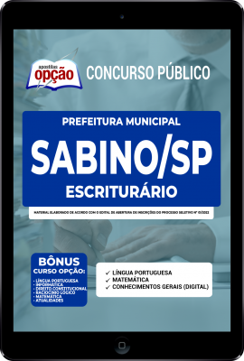 Apostila Prefeitura de Sabino - SP em PDF - Escriturário