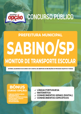 Apostila Prefeitura de Sabino - SP - Monitor de Transporte Escolar