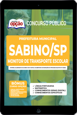 Apostila Prefeitura de Sabino - SP em PDF - Monitor de Transporte Escolar