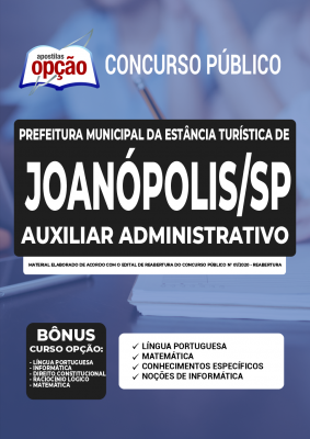 Apostila Prefeitura de Joanópolis - SP - Auxiliar Administrativo